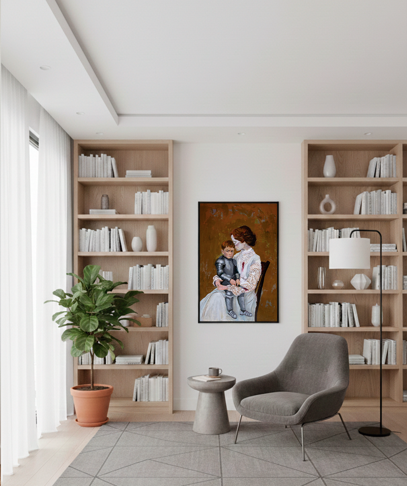 Little Man. espacio decorado con Pintura de acrilico sobre papel de un niño con su madre si…