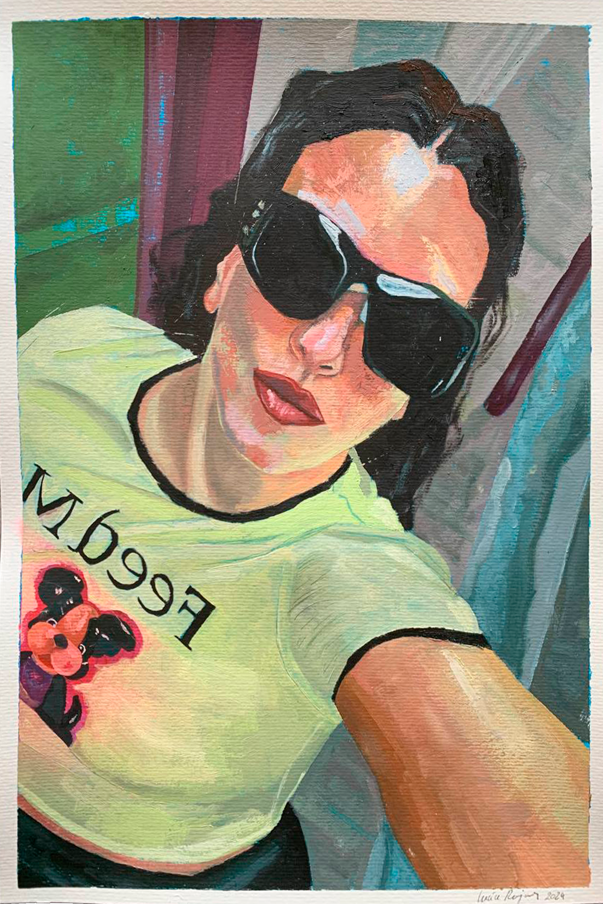 Pintura al óleo sobre papel inspirada en Rosalía. Obra original llena de fuerza y expresión, ideal para amantes del arte y la música.