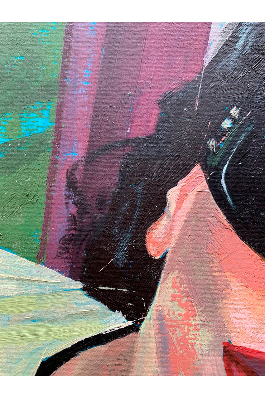 Pintura al óleo sobre papel inspirada en Rosalía. Obra original llena de fuerza y expresión, ideal para amantes del arte y la música.