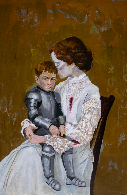 Little Man. Pintura de acrilico sobre papel de un niño con su madre si…